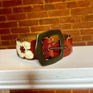 Lucky Brand Brown & White Leather Floral Belt